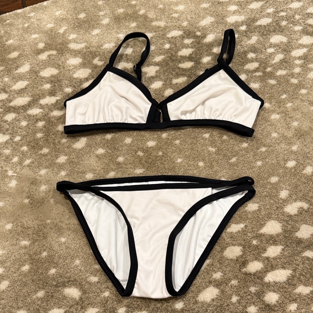Xhilaration Black Trim White Bikini Set. Top Size Large. Bottom Size Small